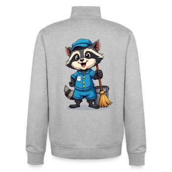 Raccoon as cleaner in blue uniform - Unisex Organic Zip Sweatshirt by Stanley/Stella - heather grey - Back - AI Model Male 185 light (185cm)