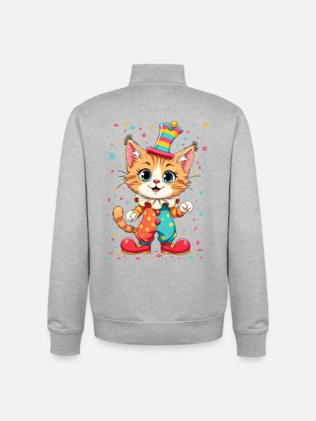 Cheerful Clown Kitten Instant Print - Unisex Organic Zip Sweatshirt by Stanley/Stella - heather grey