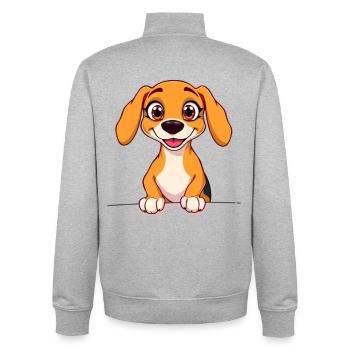 Happy puppy charm in cartoon style - Unisex Organic Zip Sweatshirt by Stanley/Stella - heather grey - Back - AI Model Male 185 light (185cm)
