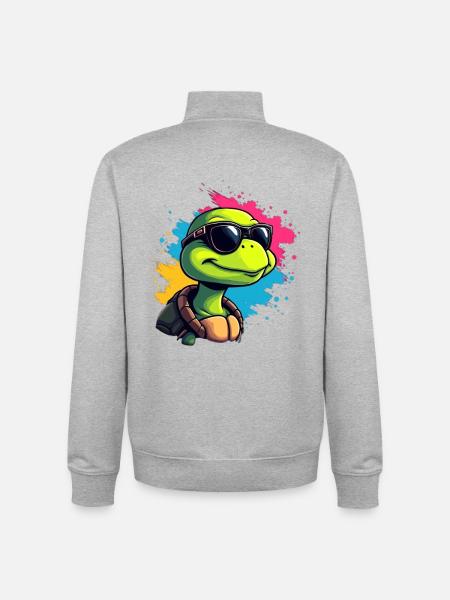 Casual turtle with sunglasses - Unisex Organic Zip Sweatshirt by Stanley/Stella - heather grey