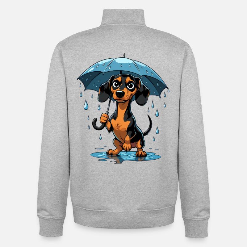 Teckel mignon avec parapluie - Sweat zippé unisexe en coton bio Stanley/Stella - gris chiné