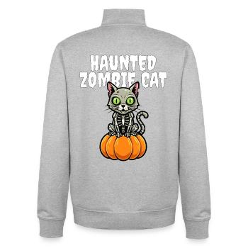 HAUNTED_ZOMBIE_CAT - Unisex Organic Zip Sweatshirt by Stanley/Stella - heather grey - Back - AI Model Male 185 light (185cm)