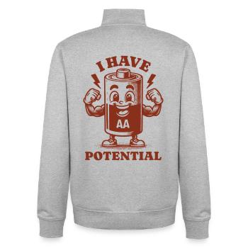 Ich habe Potenzial lustiger AA-Batteriephysik-Humor - Unisex Organic Zip Sweatshirt von Stanley/Stella - Grau meliert - Hinten - AI Model Male 185 light (185cm)
