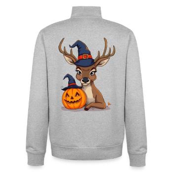 Halloween deer with pumpkin head and witch hat - Unisex Organic Zip Sweatshirt by Stanley/Stella - heather grey - Back - AI Model Male 185 light (185cm)