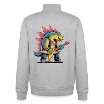 punk rock stégosaure dinosaure jouant de la guitare - Sweat zippé unisexe en coton bio Stanley/Stella - gris chiné - Dos - AI Model Male 185 light (185cm)