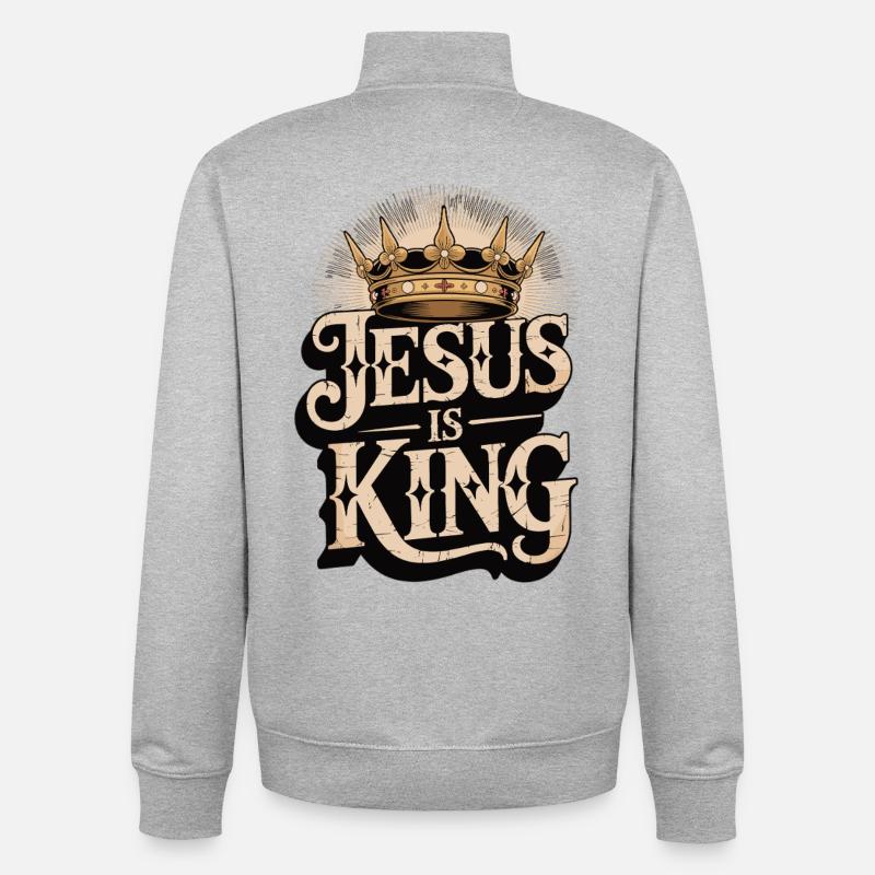 Jesus as King with Crown Design - Unisex Organic Zip Sweatshirt by Stanley/Stella - heather grey