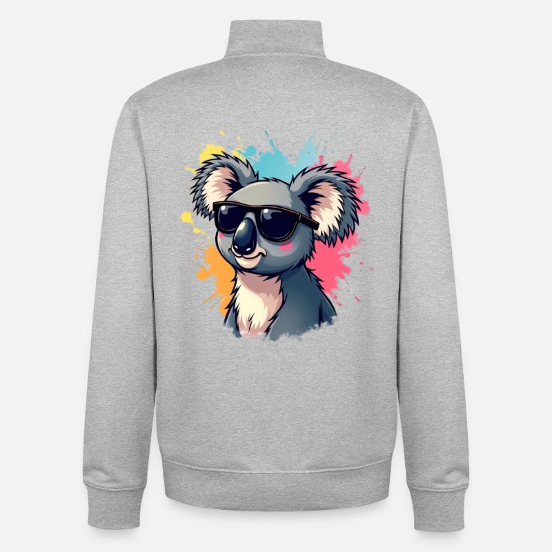 Cool Koala mit Sonnenbrille und Farbexplosion - Unisex Organic Zip Sweatshirt von Stanley/Stella - Grau meliert