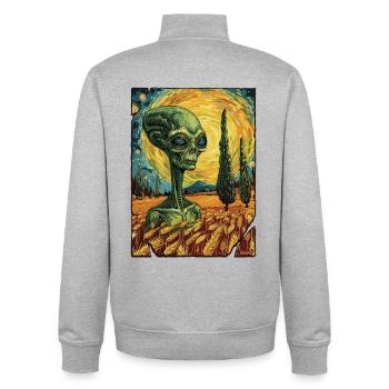 Paysage extraterrestre style Van Gogh - Sweat zippé unisexe en coton bio Stanley/Stella - gris chiné - Dos - AI Model Male 185 light (185cm)