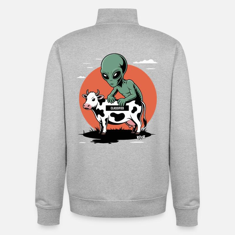 Außerirdischer mit Kuh  - Unisex Organic Zip Sweatshirt von Stanley/Stella - Grau meliert