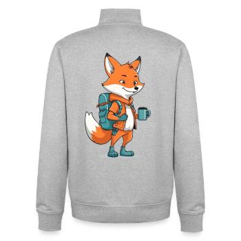Adventure fox with backpack and cup - Unisex Organic Zip Sweatshirt by Stanley/Stella - heather grey - Back - AI Model Male 185 light (185cm)