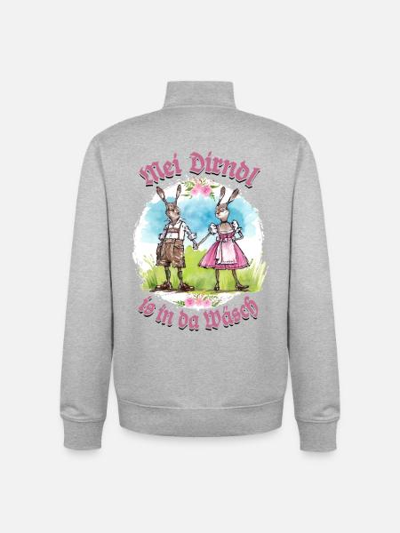 Mei Dirndl is in da Wäsch - Dirndl Ersatz, Tracht - Sweat zippé unisexe en coton bio Stanley/Stella - gris chiné