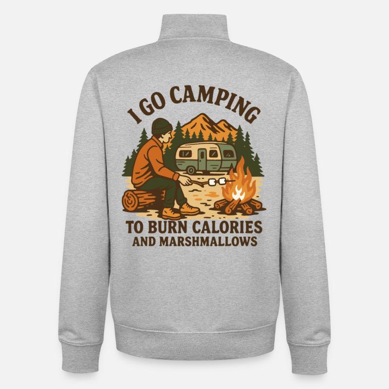 Camping pour guimauves Fun Camping Design - Sweat zippé unisexe en coton bio Stanley/Stella - gris chiné