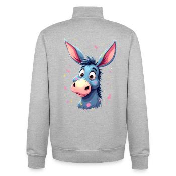 Charmante figurine d'âne avec technique de pulvérisation colorée - Sweat zippé unisexe en coton bio Stanley/Stella - gris chiné - Dos - AI Model Male 185 light (185cm)