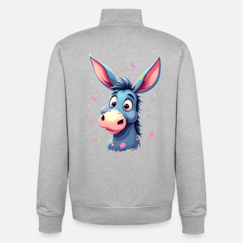 Charmantes Eselfigur mit bunter Spritztechnik - Unisex Organic Zip Sweatshirt von Stanley/Stella - Grau meliert