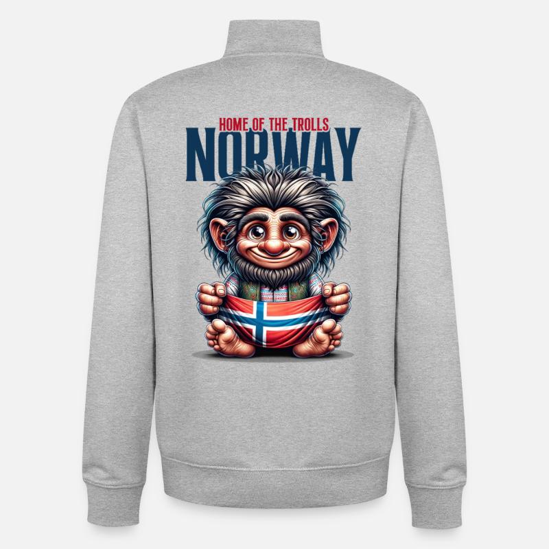 Troll norvégien avec drapeau - Sweat zippé unisexe en coton bio Stanley/Stella - gris chiné