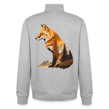 Waldlandschaft mit Fuchs Natur im Wald und Tiere - Unisex Organic Zip Sweatshirt von Stanley/Stella - Grau meliert - Hinten - AI Model Male 185 light (185cm)