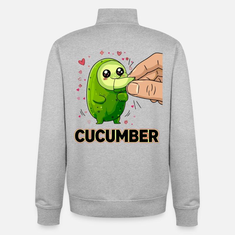 Concombre Amour Kawaii Manga Concombre - Sweat zippé unisexe en coton bio Stanley/Stella - gris chiné