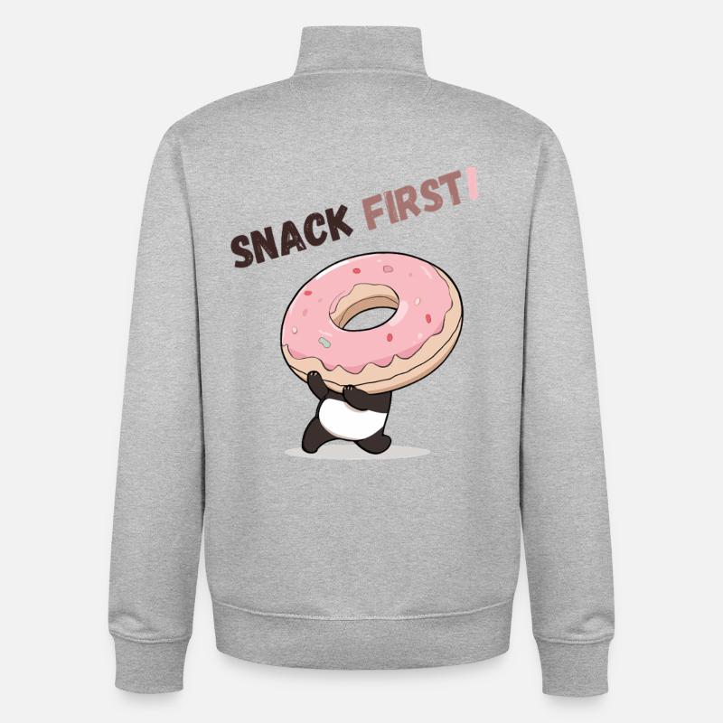 Panda ludique avec un beignet - Sweat zippé unisexe en coton bio Stanley/Stella - gris chiné
