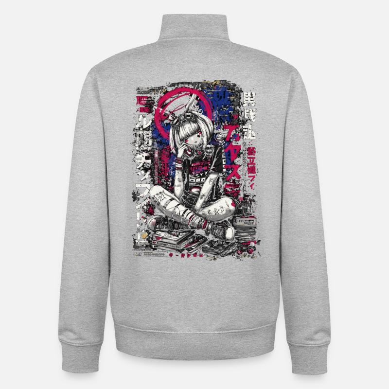 Fille cyberpunk avec un design graffiti - Sweat zippé unisexe en coton bio Stanley/Stella - gris chiné