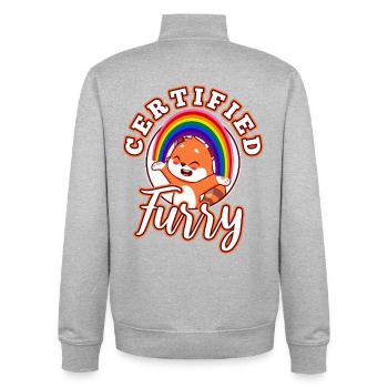 Merci beaucoup furry - Sweat zippé unisexe en coton bio Stanley/Stella - gris chiné - Dos - AI Model Male 185 light (185cm)