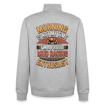 Course dans la boue Le matin n'est pas mon moment de boue - Sweat zippé unisexe en coton bio Stanley/Stella - gris chiné - Dos - AI Model Male 185 light (185cm)