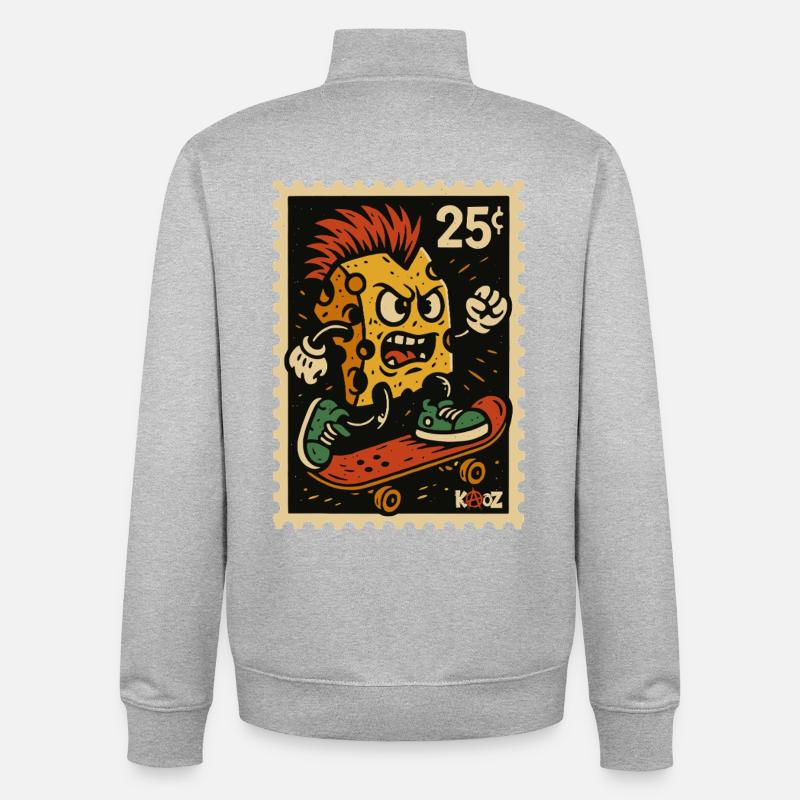 Skateboard Pizza Monster Punk Cheese - Sweat zippé unisexe en coton bio Stanley/Stella - gris chiné