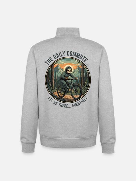 Adventurous cyclist with sloth - Unisex Organic Zip Sweatshirt by Stanley/Stella - heather grey