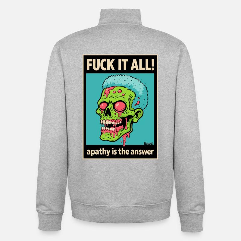 Crâne de zombie avec déclaration audacieuse - Sweat zippé unisexe en coton bio Stanley/Stella - gris chiné