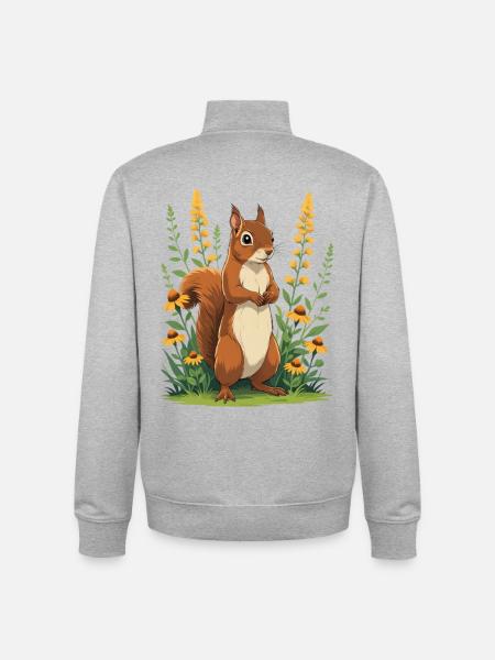 Charming squirrel with flower wreath - Unisex Organic Zip Sweatshirt by Stanley/Stella - heather grey