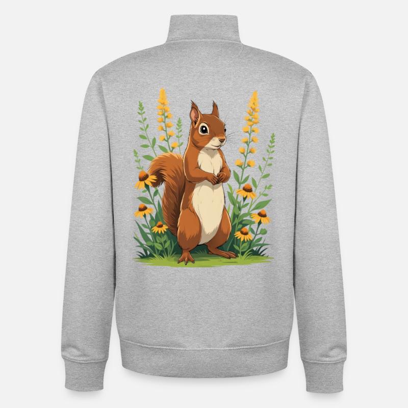 Charmantes Eichhörnchen mit Blütenkranz - Unisex Organic Zip Sweatshirt von Stanley/Stella - Grau meliert