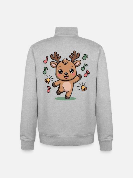 Cheerful Reindeer with Notes and Bells - Unisex Organic Zip Sweatshirt by Stanley/Stella - heather grey