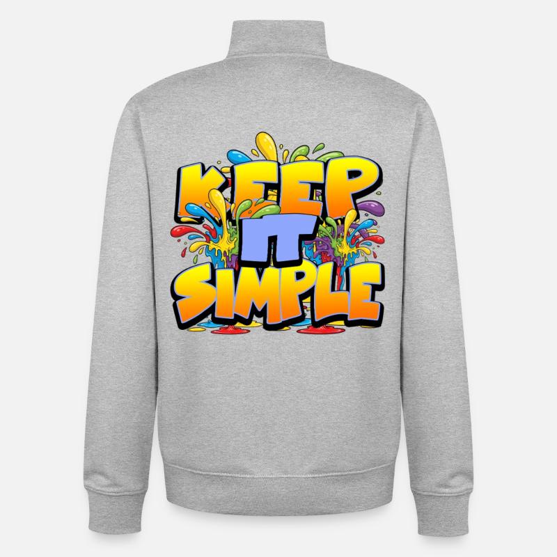 Slogan Coloré Keep It Simple - Sweat zippé unisexe en coton bio Stanley/Stella - gris chiné