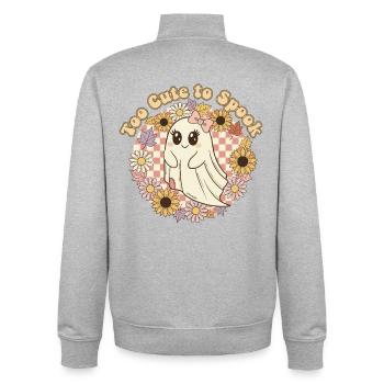 Fantôme mignon avec couronne florale trop mignon pour être effrayé - Sweat zippé unisexe en coton bio Stanley/Stella - gris chiné - Dos - AI Model Male 185 light (185cm)
