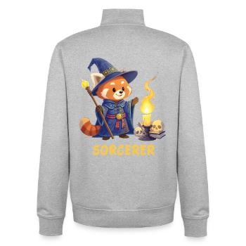 Red Panda Magician – Sorcerer Cartoon - Unisex Organic Zip Sweatshirt by Stanley/Stella - heather grey - Back - AI Model Male 185 light (185cm)