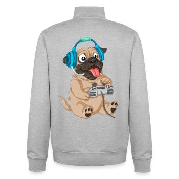 Pug Gamer - Unisex Organic Zip Sweatshirt by Stanley/Stella - heather grey - Back - AI Model Male 185 light (185cm)