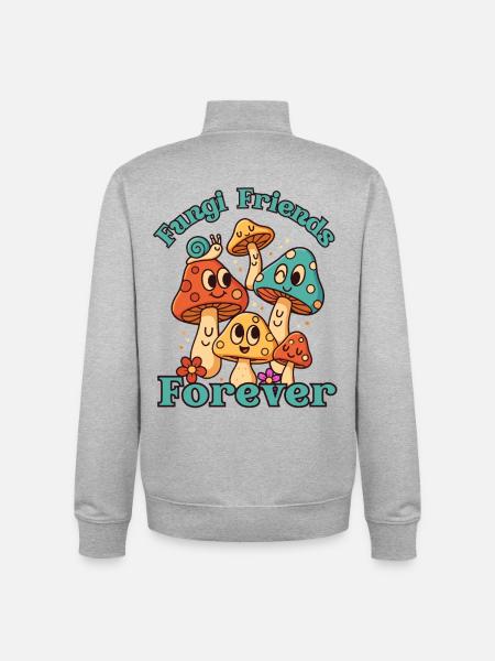Fungi Friends Forever – Cartoon Design - Unisex Organic Zip Sweatshirt by Stanley/Stella - heather grey