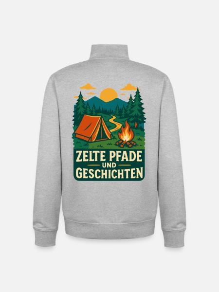 Tents Trails & Stories Camping Adventure - Unisex Organic Zip Sweatshirt by Stanley/Stella - heather grey