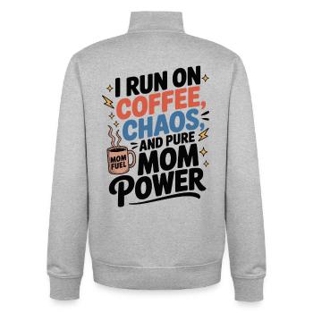 Ich Lebe Von Kaffee, Chaos Und Reiner Mama-Power - Unisex Organic Zip Sweatshirt von Stanley/Stella - Grau meliert - Hinten - AI Model Male 185 light (185cm)