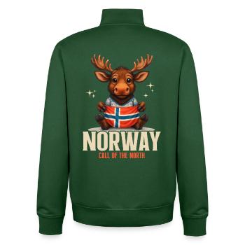 Norway Moose with Flag – Call of the North - Unisex Organic Zip Sweatshirt by Stanley/Stella - bottle green - Back - AI Model Male 185 dark (185cm)