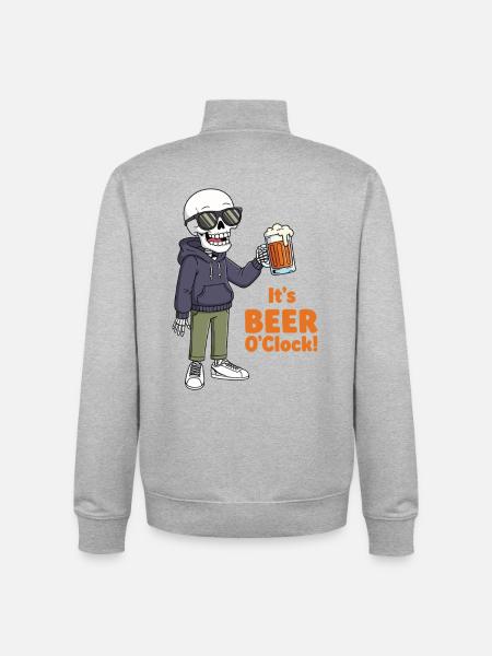Skeleton with beer and sunglasses - Unisex Organic Zip Sweatshirt by Stanley/Stella - heather grey