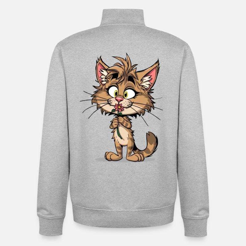 Chat mignon avec fleur - Sweat zippé unisexe en coton bio Stanley/Stella - gris chiné