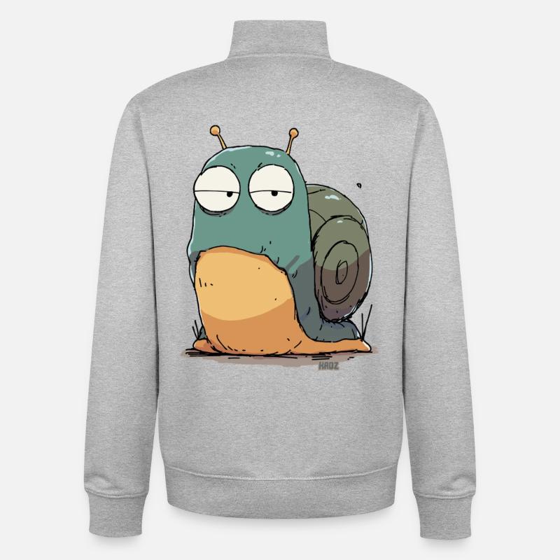 Dessin animé d’escargot endormi - Sweat zippé unisexe en coton bio Stanley/Stella - gris chiné