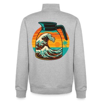 Coffee Japan Wave Kanagawa Ocean Sunset Fun Design - Unisex Organic Zip Sweatshirt by Stanley/Stella - heather grey - Back - AI Model Male 185 light (185cm)