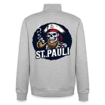 St.Pauli Kiez Hamburg Totenkopf Sankt Pauli - Unisex Organic Zip Sweatshirt by Stanley/Stella - heather grey - Back - AI Model Male 185 light (185cm)