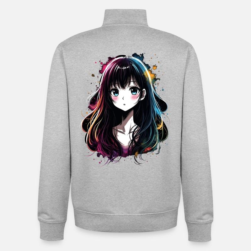 Anime Mädchen mit buntem Farbverlauf - Unisex Organic Zip Sweatshirt von Stanley/Stella - Grau meliert