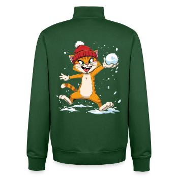 Humorous winter cat with snow globe - Unisex Organic Zip Sweatshirt by Stanley/Stella - bottle green - Back - AI Model Male 185 dark (185cm)