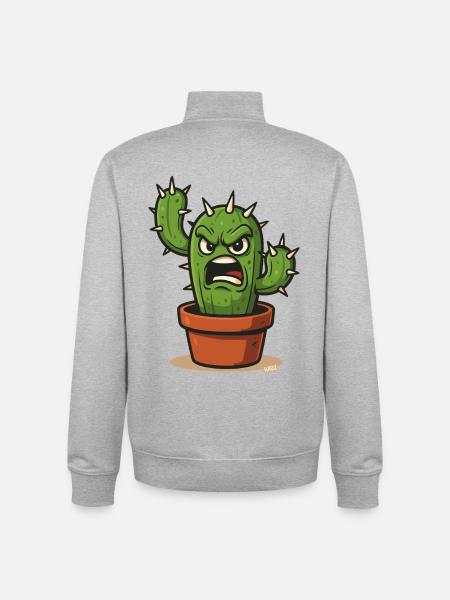 Angry cactus in pot - Unisex Organic Zip Sweatshirt by Stanley/Stella - heather grey