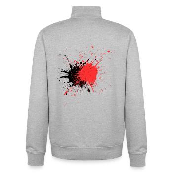 Conception astucieuse de la douleur de couleur rouge - Sweat zippé unisexe en coton bio Stanley/Stella - gris chiné - Dos - AI Model Male 185 light (185cm)