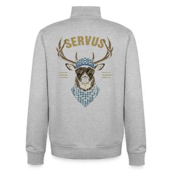 Alpen Hirsch Servus Hirschgeantler Tracht Oktober - Unisex Organic Zip Sweatshirt by Stanley/Stella - heather grey - Back - AI Model Male 185 light (185cm)
