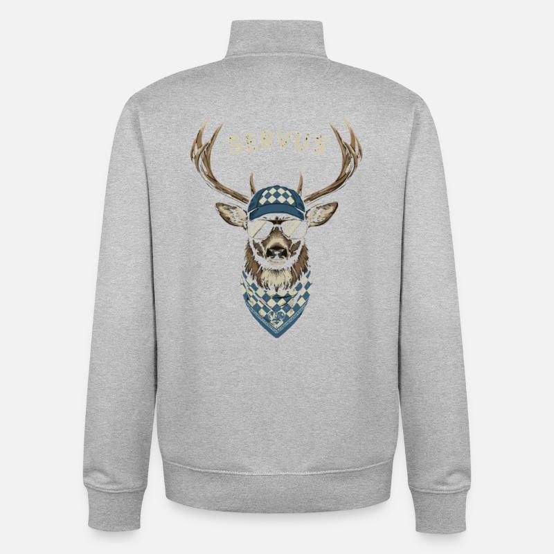Alpen Hirsch Servus Hirschgeantler Tracht Oktober - Sweat zippé unisexe en coton bio Stanley/Stella - gris chiné